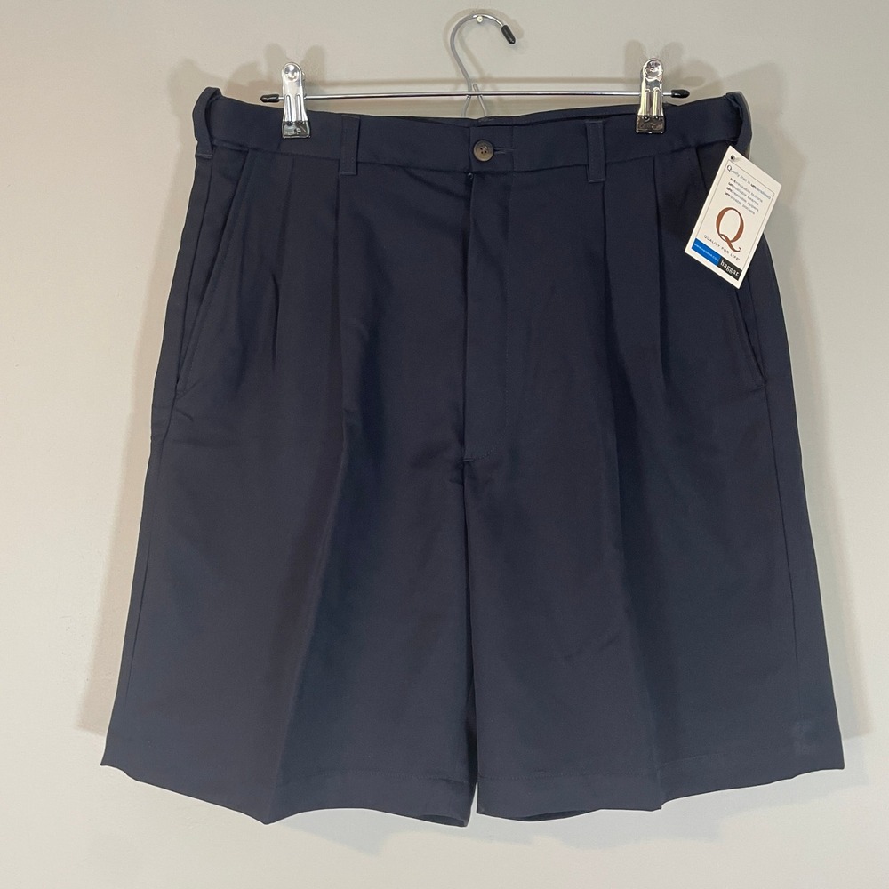 Haggar Cool 18 Mens Navy Blue Pleated Performance Shorts 36 Expandable Waist